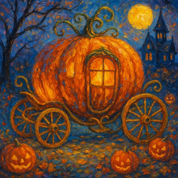 This image features an enchanting pumpkin carriage, perfect for a Halloween-themed jigsaw puzzle.