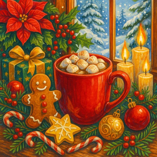 This image features a cozy holiday scene perfect for a jigsaw puzzle.