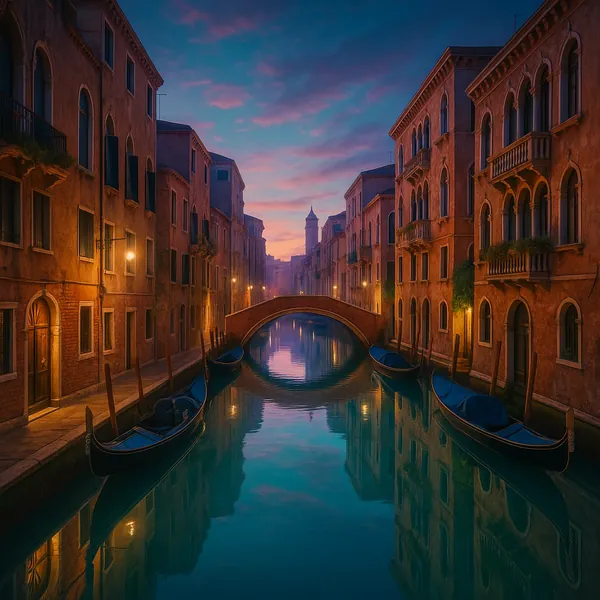 This image captures a serene Venice canal scene at dawn, perfect for a puzzle.