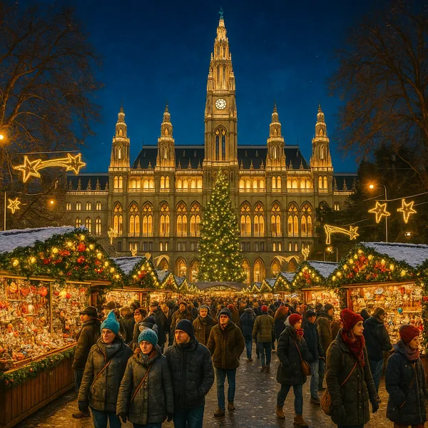 This image captures a vibrant scene at the Vienna Christmas Market, perfect for a puzzle.