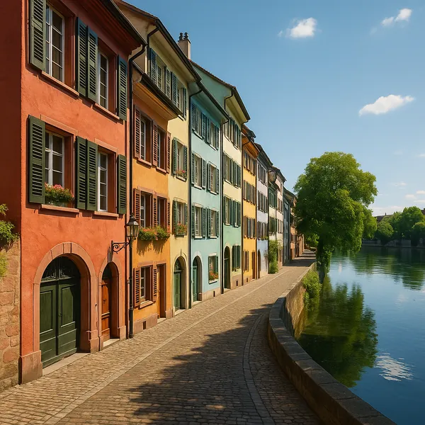 Discover a puzzle with a charming row of colorful riverside houses bathed in warm sunlight.