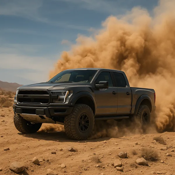 Discover a puzzle with a rugged off-road pickup tearing across a sun-baked desert and sending a dramatic cloud of orange dust into the blue sky.