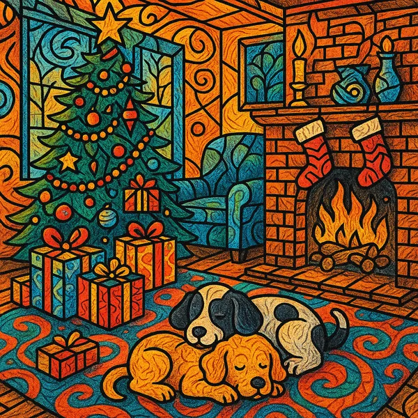 Festive Urban Living Room: A Comic-Style Christmas Scene jigsaw puzzle