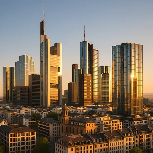 Discover a puzzle with a sunlit modern city skyline featuring gleaming glass skyscrapers rising above charming low-rise buildings.