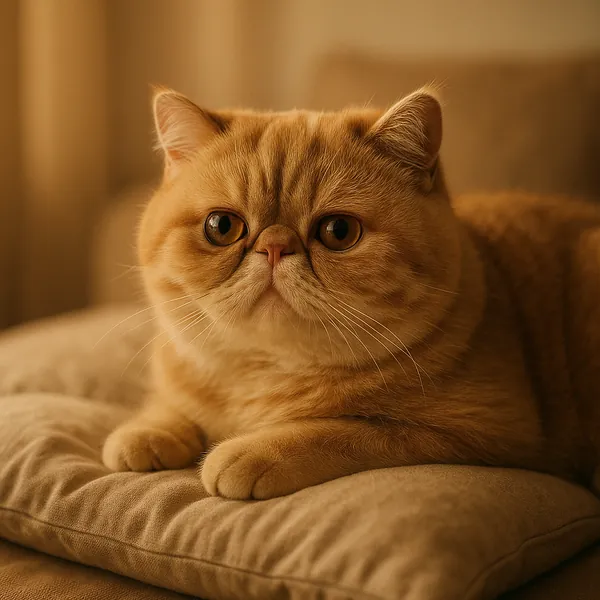 Enjoy assembling a puzzle depicting a plump ginger cat lounging on a soft cushion, captured in warm golden tones and gentle, cozy lighting.