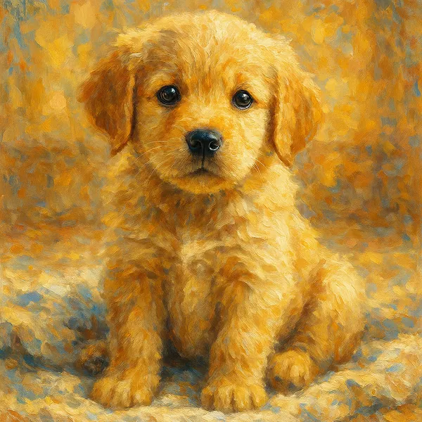 Enjoy assembling a puzzle depicting an adorable golden puppy that radiates warmth and charm.