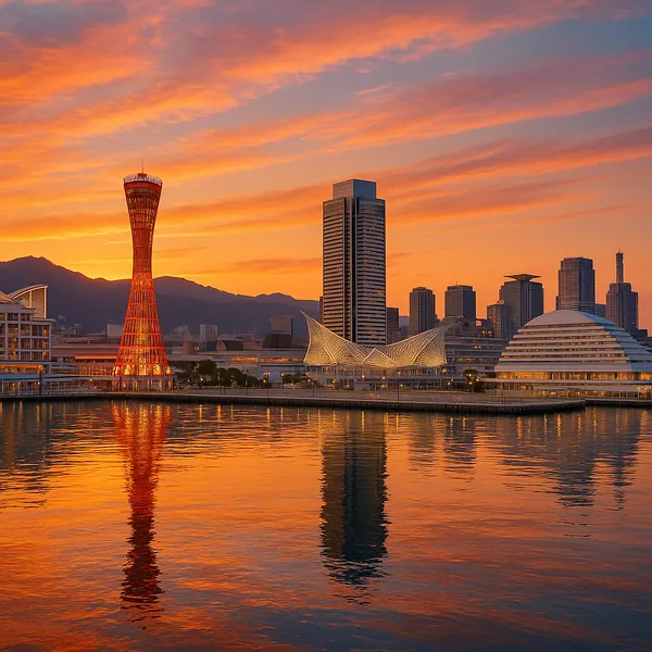 Discover a puzzle with a glowing waterfront skyline at sunset, where a slender, lattice tower and sleek modern buildings stand against a mountain silhouette.