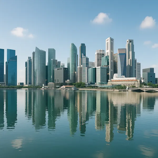 Discover a puzzle with a shimmering modern city skyline of glass-clad skyscrapers reflected perfectly in calm waterfront waters.