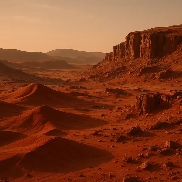Discover a puzzle with a warm, rust-colored desert landscape showing rolling sand dunes and rugged rocky cliffs stretching into the distance.