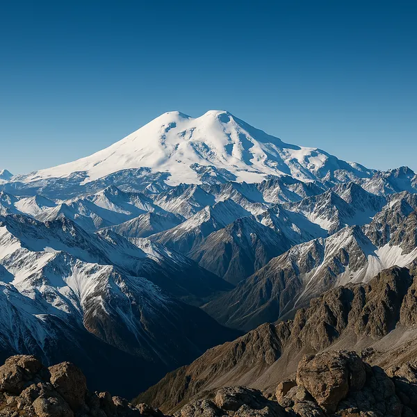 Discover a puzzle with a breathtaking snow-capped mountain rising above a sea of jagged, icy ridges.