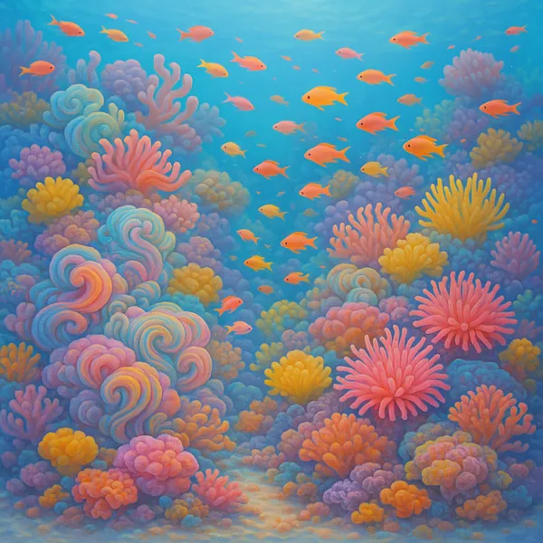 Discover a puzzle with a dreamy underwater coral reef alive with swirls of pastel corals and a school of warm orange fish gliding through crystal-blue water.