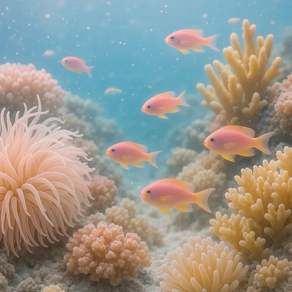 Discover a puzzle with a tranquil coral reef scene, where soft pastel pink and peach anemones and corals cradle a school of delicate pink-and-yellow tropical fi