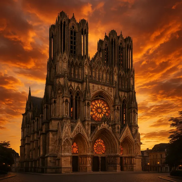 Discover a puzzle with a dramatic Gothic cathedral bathed in the warm glow of a fiery sunset.