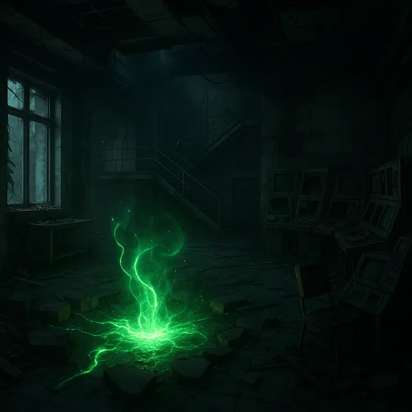 Discover a puzzle with an eerie, atmospheric scene of an abandoned industrial interior bathed in deep teal and shadow.