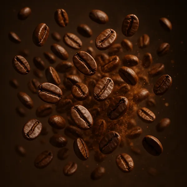 Discover a puzzle with rich, roasted coffee beans captured mid-air in a warm, chocolate-brown composition.