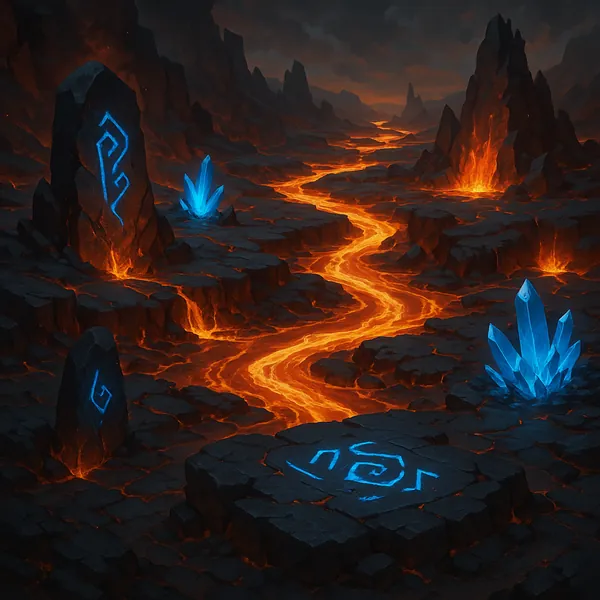 Discover a puzzle with a dramatic, otherworldly volcanic landscape where rivers of glowing lava wind through dark cracked rock.