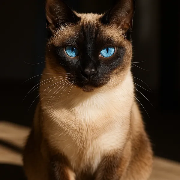 Enjoy assembling a puzzle depicting a striking close-up of a Siamese cat with piercing blue eyes and a velvety dark mask.