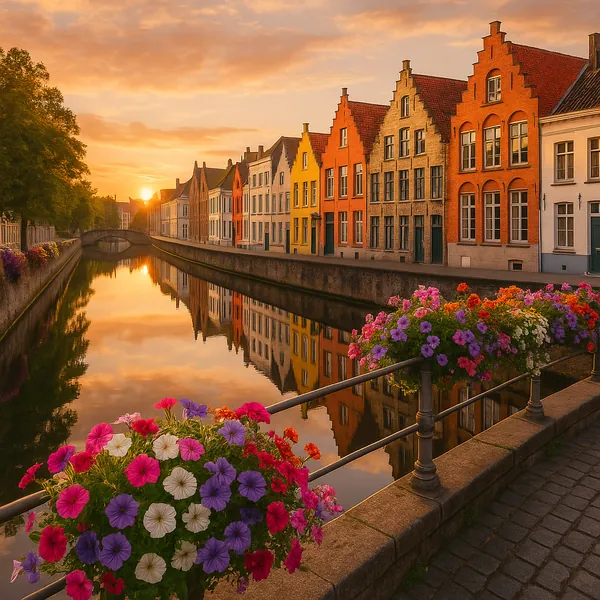 Discover a puzzle with a sunlit canal lined by charming stepped-gable houses in warm reds, yellows and creams, their perfect reflections shimmering in the glass