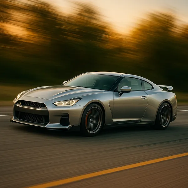 Discover a puzzle with a sleek silver sports coupe gliding along a highway at sunset.