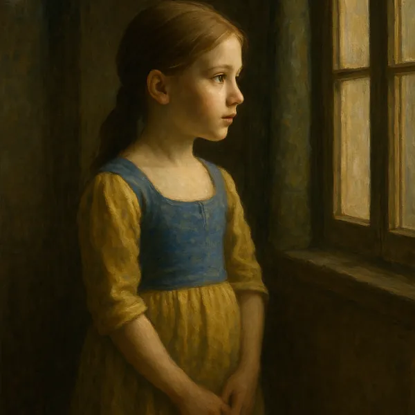 Discover a puzzle with a softly lit painted portrait of a young girl gazing out a window.
