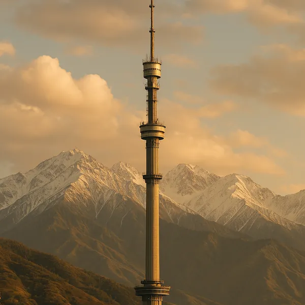 Discover a puzzle with a solitary observation tower rising against a backdrop of snow-capped mountains and rolling foothills, bathed in warm golden sunset tones