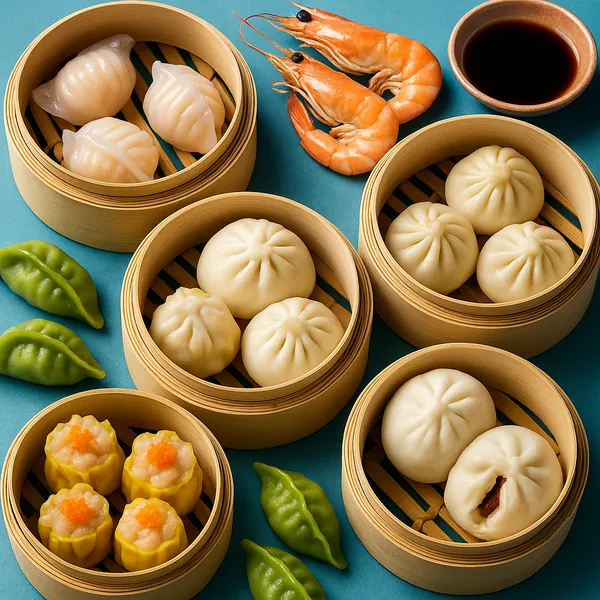 Enjoy an online jigsaw puzzle designed for browser play, featuring a tempting spread of dim sum and seafood that celebrates food and culinary delight.
