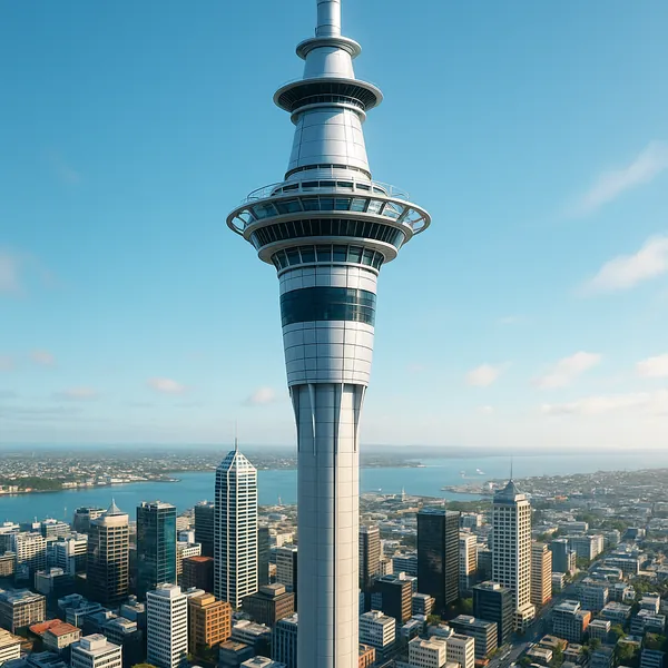 Enjoy assembling a puzzle depicting a sleek observation tower rising above a sunlit coastal cityscape.