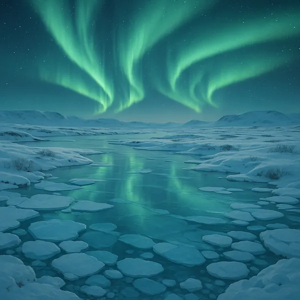 Discover a puzzle with a breathtaking view of the northern lights dancing above a snow-covered Arctic landscape.