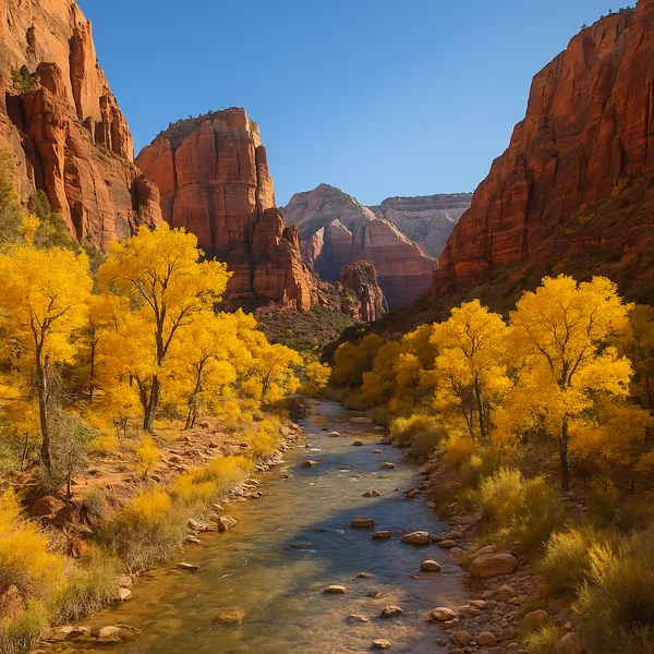 Enjoy an online jigsaw puzzle designed for browser play, featuring a stunning autumn canyon landscape.