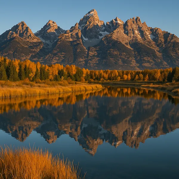 Enjoy an online jigsaw puzzle designed for browser play, featuring a serene mountain landscape in warm autumn tones.