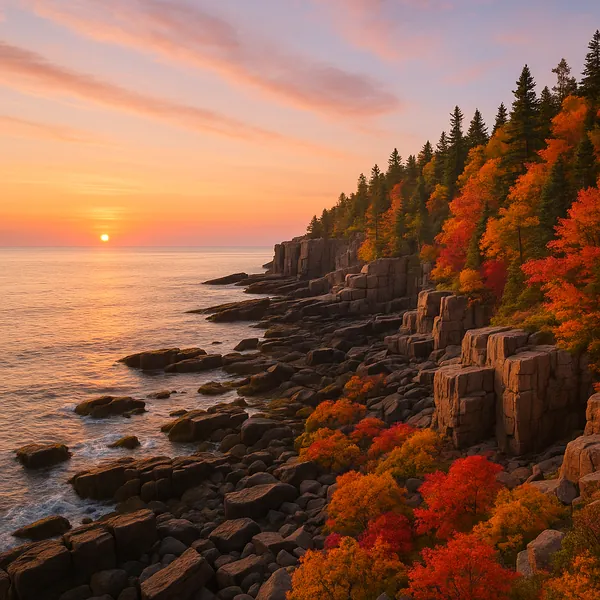 Enjoy an online jigsaw puzzle designed for browser play, featuring a striking autumn coastal landscape.