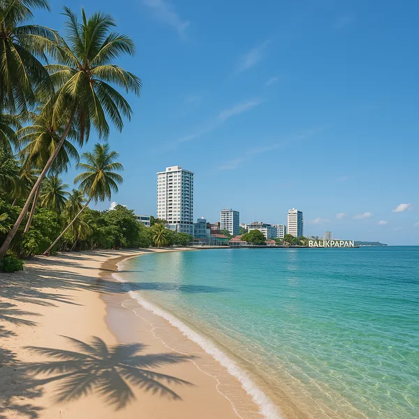 Discover a puzzle with a serene tropical beach scene where golden sand meets clear turquoise water beneath a wide, cloudless blue sky.