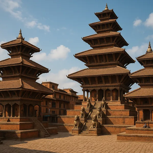 Discover a puzzle with ancient pagoda-style temples rising in layered tiers against a clear blue sky.
