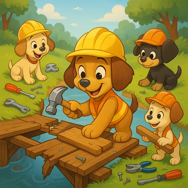 Enjoy an online jigsaw puzzle designed for browser play, featuring a charming scene of playful puppies working together outdoors.