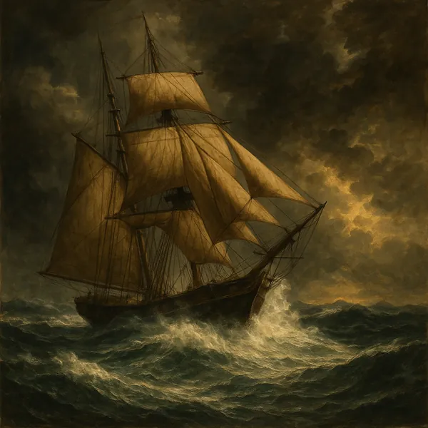 Discover a puzzle with a dramatic, classic sailing ship cutting through stormy seas under a brooding, cloud-filled sky.