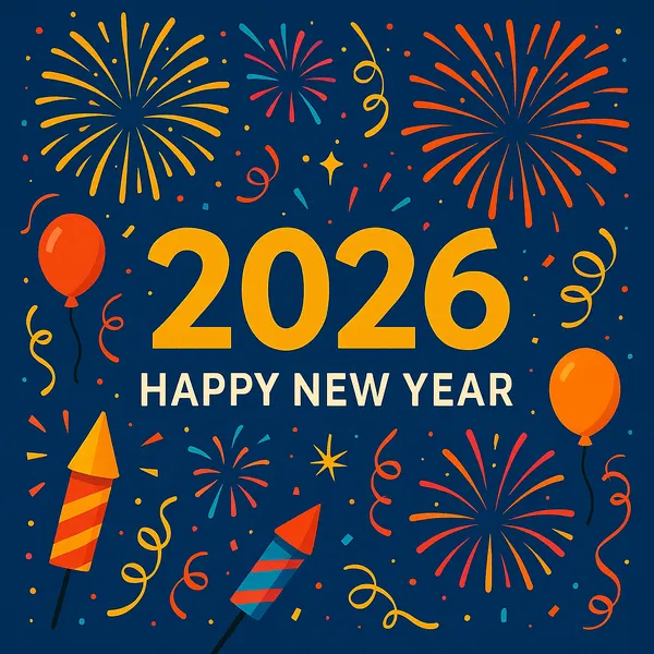 Enjoy an online jigsaw puzzle designed for browser play, featuring a festive New Year celebration theme with bold numbers and fireworks.