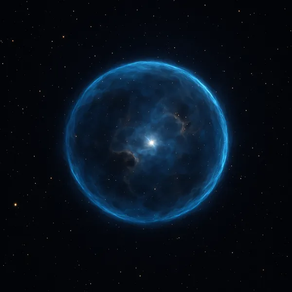 Discover a puzzle with a luminous blue cosmic bubble floating against a velvet-black starfield — a glowing ring of ethereal nebula gas surrounds a bright centra