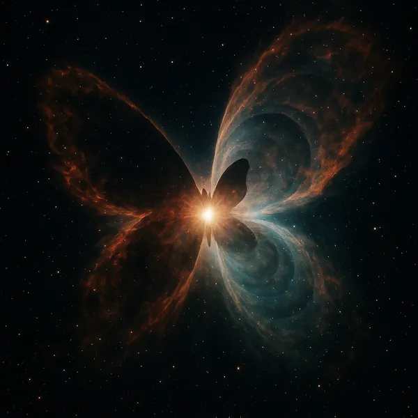 Discover a puzzle with a celestial butterfly: a glowing starburst at the center sends soft golden light into sweeping nebula wings of warm amber and cool teal a