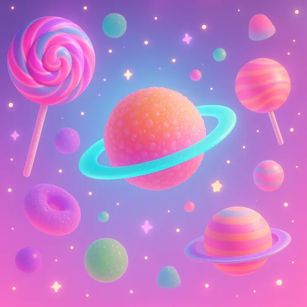 Enjoy an online jigsaw puzzle designed for browser play, featuring a whimsical candy cosmos where confectionery meets outer space.