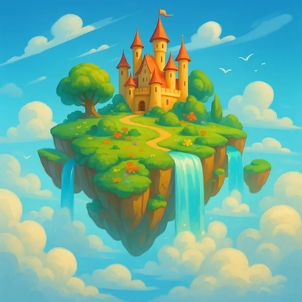 Enjoy assembling a puzzle depicting a whimsical floating island castle above a sea of soft clouds.