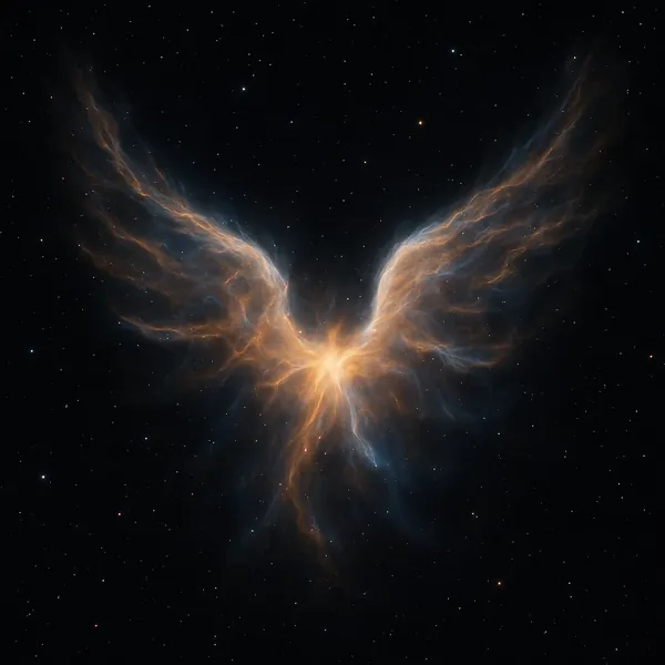 Discover a puzzle with a luminous cosmic nebula shaped like wide, fiery wings against a deep, star-speckled sky.