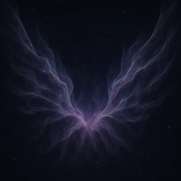 Discover a puzzle with an ethereal cosmic nebula shaped like delicate wings, painted in deep navy, soft violets and whispery pinks against a star-speckled night