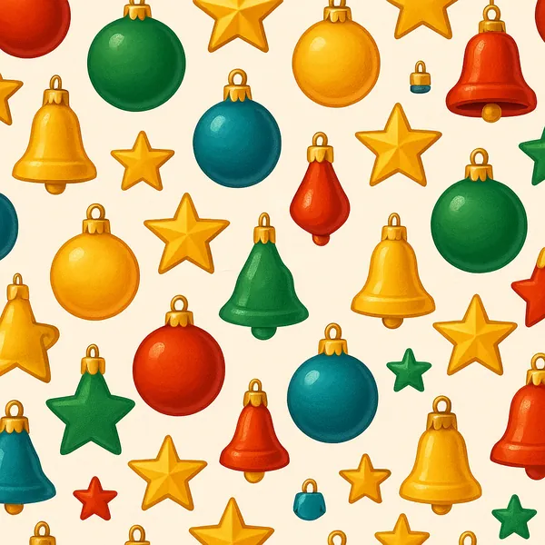Enjoy an online jigsaw puzzle designed for browser play, featuring festive holiday ornaments and star shapes scattered across a warm backdrop.