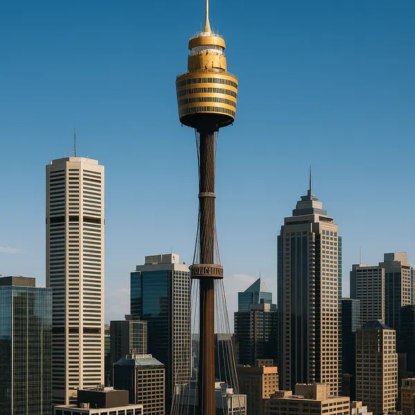 Discover a puzzle with a striking city skyline centered on a tall observation tower with a golden, circular viewing deck rising above sleek glass and stone skys