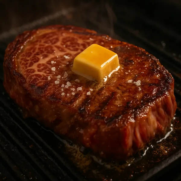 Discover a puzzle with a close-up of a perfectly seared steak topped with a melting pat of golden butter and sprinklings of coarse sea salt.