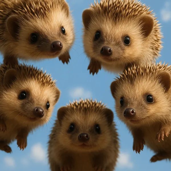 This online jigsaw puzzle features an adorable cluster of baby hedgehogs set against a bright blue sky, perfect for nature and animal lovers to enjoy in the bro