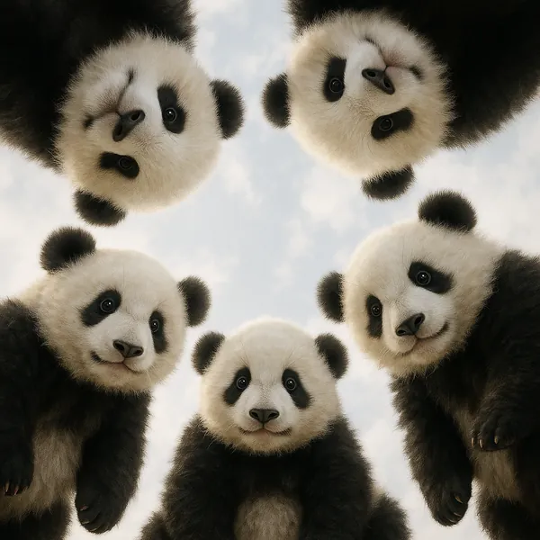 Play an online jigsaw puzzle in your browser that shows a charming circle of baby pandas looking down from above — a delightful animal-themed scene perfect for