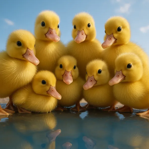 Enjoy an online jigsaw puzzle designed for browser play, featuring an adorable cluster of fluffy yellow ducklings.