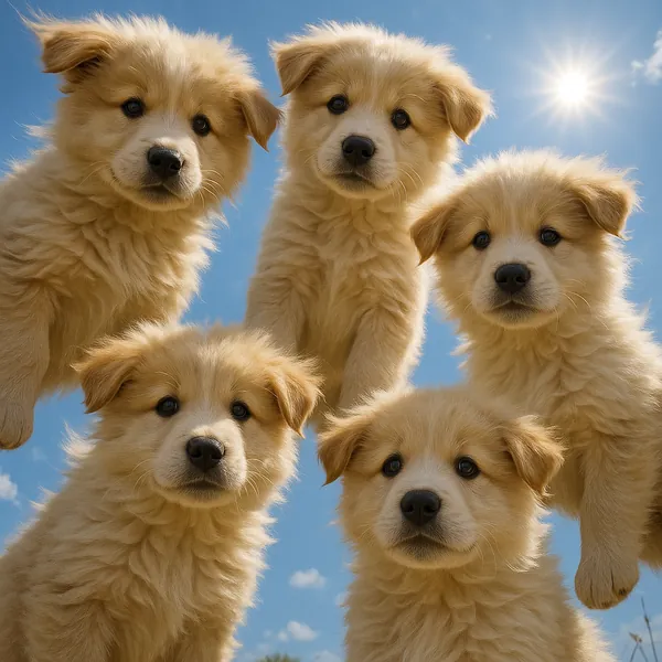 Enjoy an online jigsaw puzzle designed for browser play, featuring an irresistible group of fluffy golden puppies.
