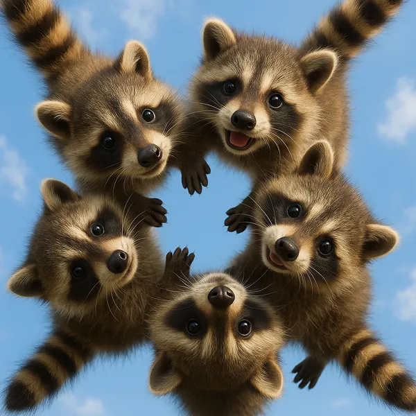 Enjoy an online jigsaw puzzle designed for browser play, featuring an adorable group of baby raccoons.
